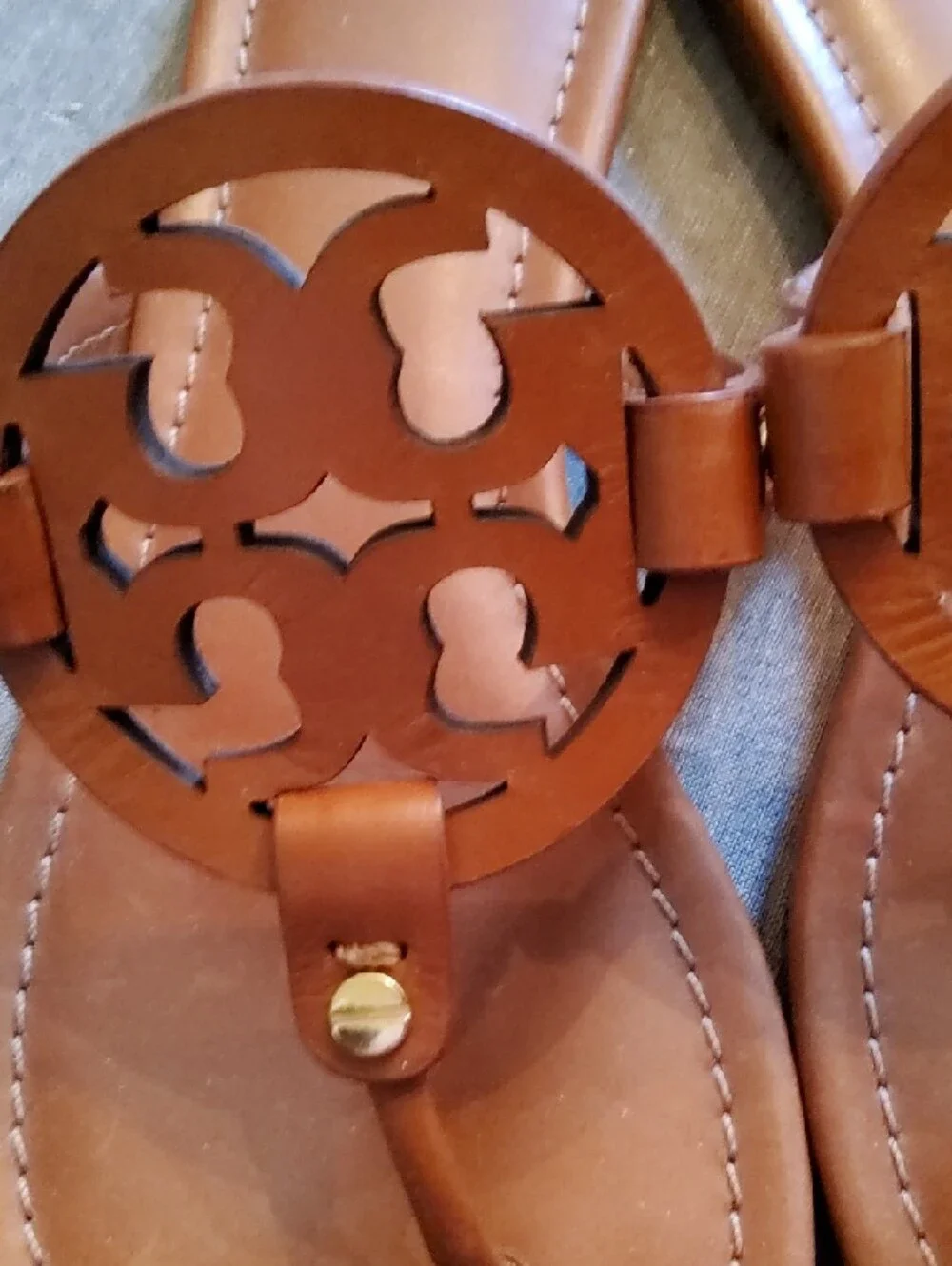 Tory Burch Brown Leather Logo Thong Sandals